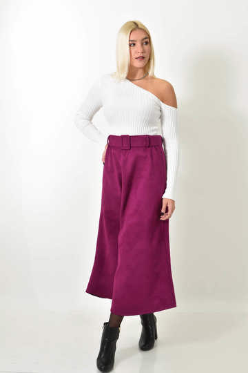  - Μίντι σουέτ φούστα με ζώνη ματζέντα