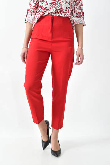  - Μονόχρωμο ψηλόμεσο παντελόνι με ραφές σε κόκκινο