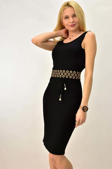 Μαύρο μίντι εξώπλατο φόρεμα με τιράντα