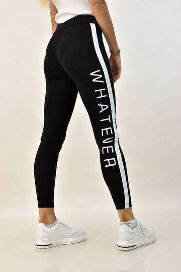 Ελαστικό Μαύρο κολάν με γραμμή και κείμενο στο πλάι