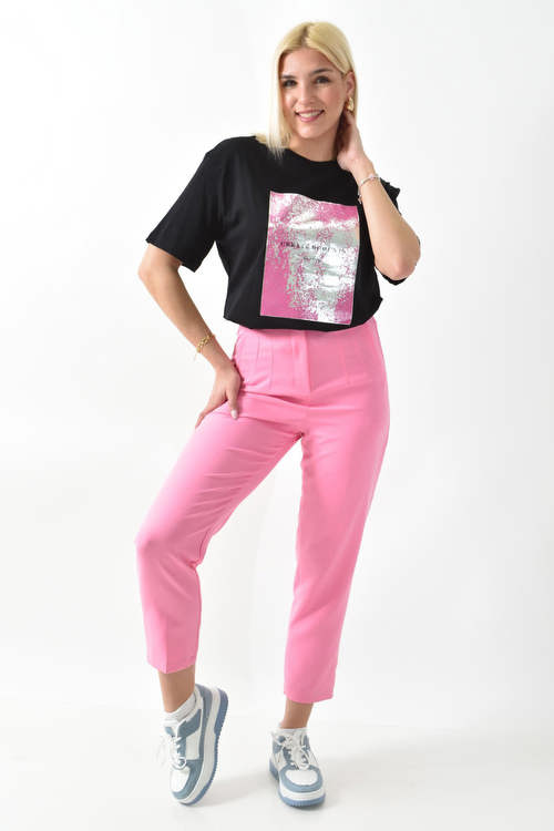 T-shirt με μεταλιζέ στάμπα Create Moments σε μαύρο