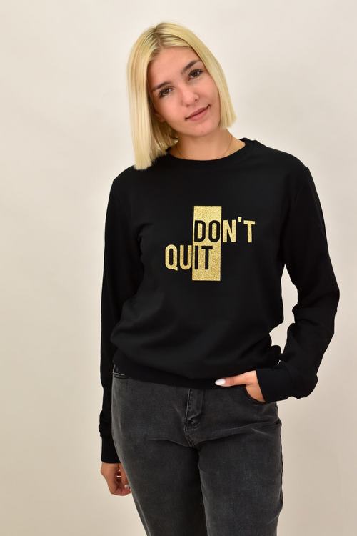 Μπλούζα φούτερ με χρυσά γράμματα Don't Quit σε μαύρο