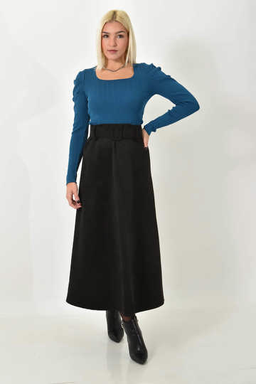  - Μίντι σουέτ φούστα με ζώνη μαύρο