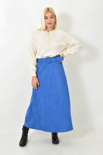  - Μίντι σουέτ φούστα με ζώνη μπλε ραφ