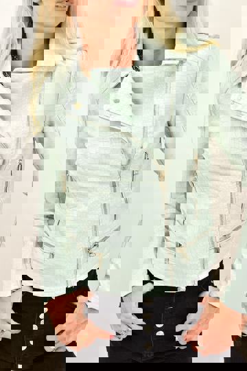  - Γυναικείο τζάκετ κροκό από οικολογικό δέρμα φυστικί