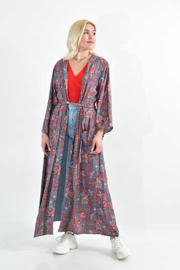 Μακρύ κιμονό με λαχούρια και ζώνη