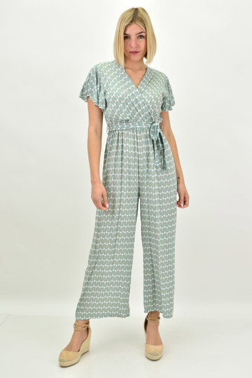  - Ολόσωμη φόρμα κρουαζέ με μοτίβο και βολάν σε φυστικί