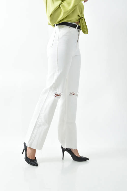 Λευκό τζιν ψηλόμεσο με σκισίματα