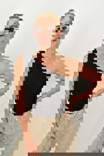  - Γυναικείο τοπ με έναν ώμο μαύρο