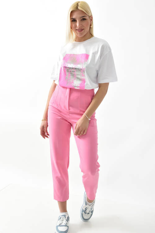 T-shirt με μεταλιζέ στάμπα Create Moments σε λευκό