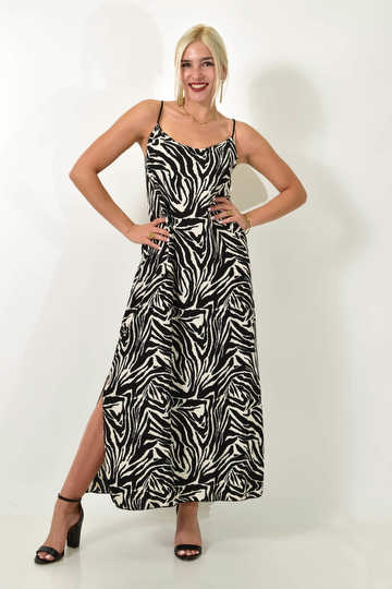  - Midi φόρεμα με λεπτές τιράντες animal print σε ζεβρέ