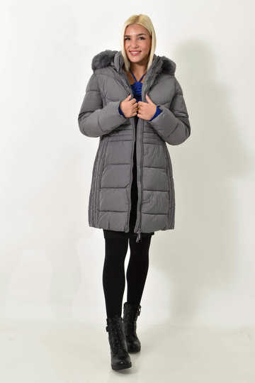  - Γυναικείο Μακρύ μπουφάν καπιτονέ γκρι