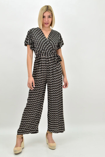  - Ολόσωμη φόρμα κρουαζέ με μοτίβο και βολάν σε μαύρο