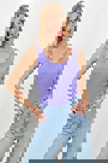  - Γυναικέιο πλεκτό τοπ με διάτρητο σχέδιο λιλά