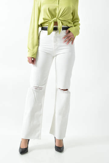 Λευκό τζιν ψηλόμεσο με σκισίματα
