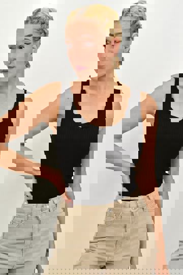  - Γυναικέιο πλεκτό τοπ με διάτρητο σχέδιο μαύρο