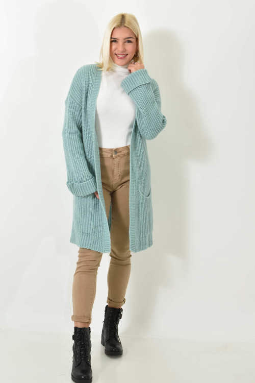 Γυναικεία ζακέτα πλεκτή με τσέπες φυστικί