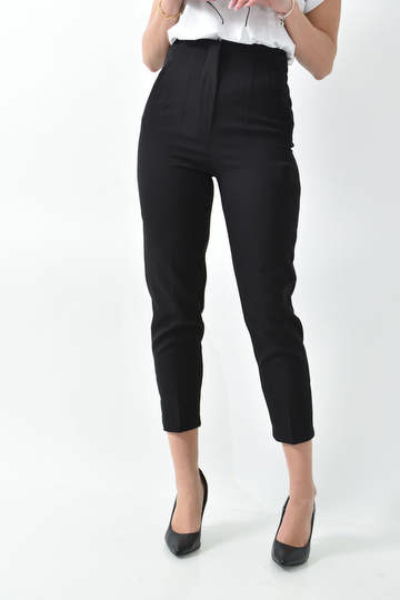  - Μονόχρωμο ψηλόμεσο παντελόνι με ραφές σε μαύρο