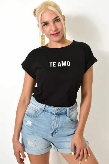  - Γυναικείο T-shirt με στάμπα Te Amo σε μαύρο