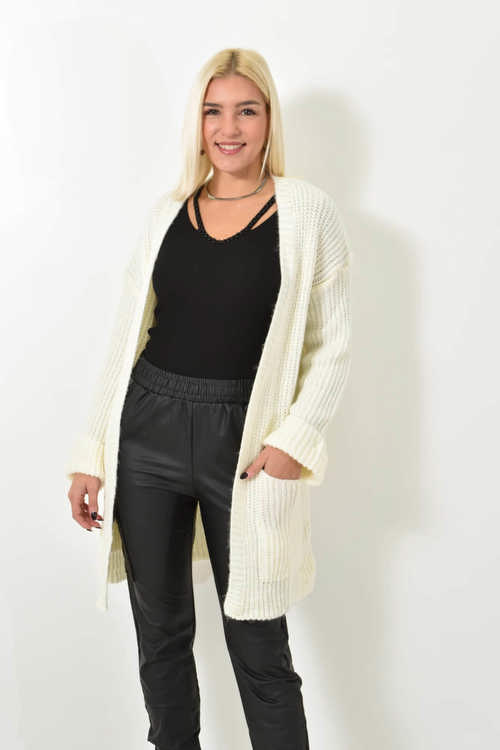 Γυναικεία ζακέτα πλεκτή με τσέπες εκρού