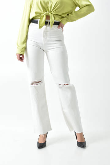 Λευκό τζιν ψηλόμεσο με σκισίματα